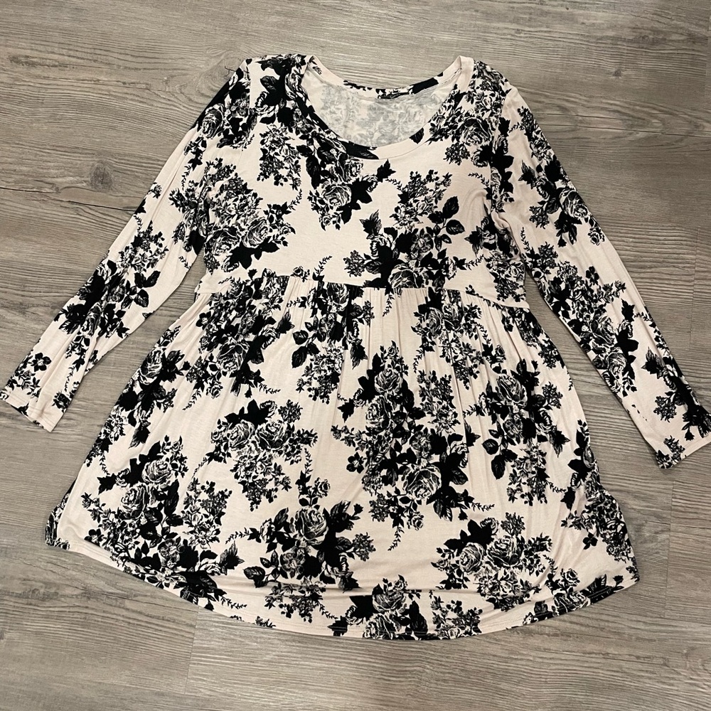 Floral Black and Cream Dress